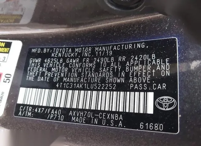 4T1C31AK1LU522252 2020 2020 Toyota Camry- Le Hybrid 9