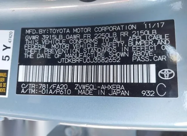 JTDKBRFU0J3582652 2018 2018 Toyota Prius- Two 9