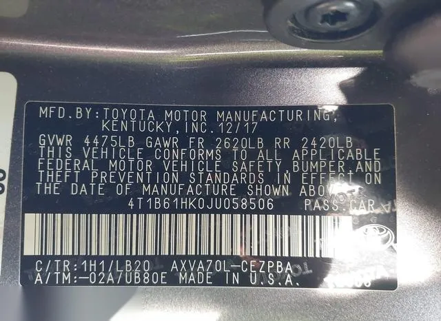 4T1B61HK0JU058506 2018 2018 Toyota Camry- Xse 9