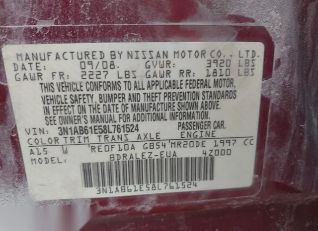 3N1AB61E58L761524 2008 2008 Nissan Sentra- 2-0S 9