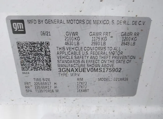 3GNAXUEV0MS175902 2021 2021 Chevrolet Equinox- Awd Lt 9