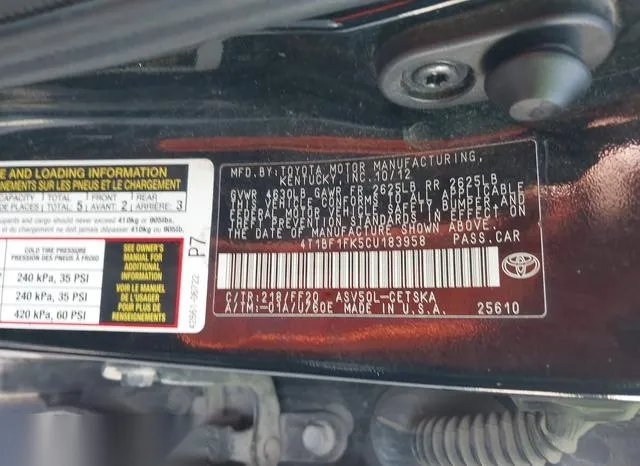 4T1BF1FK5CU183958 2012 2012 Toyota Camry- SE 9