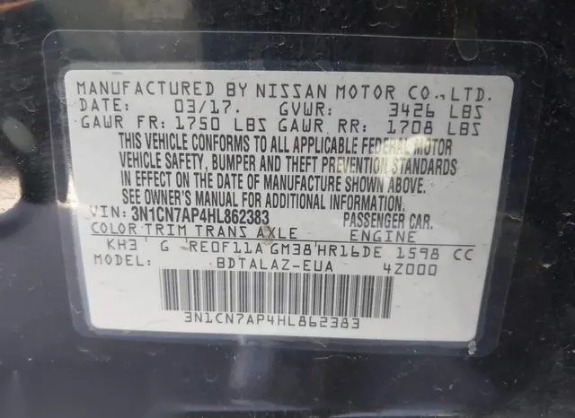 3N1CN7AP4HL862383 2017 2017 Nissan Versa- 1-6 S- 9