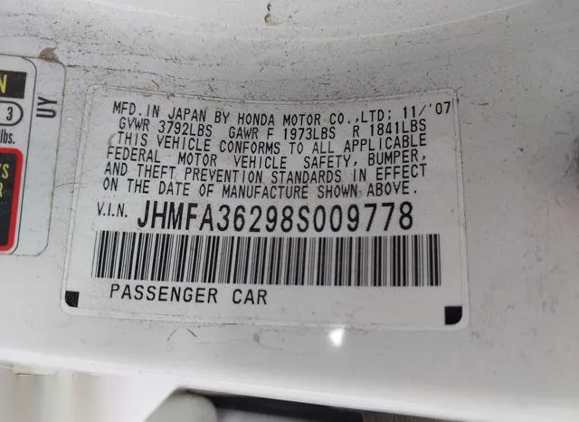 JHMFA36298S009778 2008 2008 Honda Civic- Hybrid 9