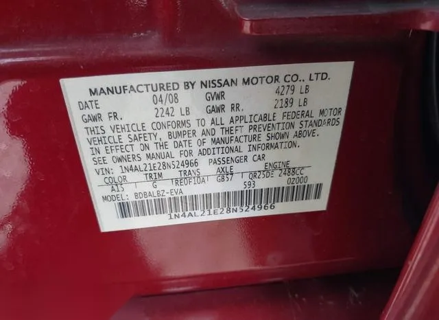 1N4AL21E28N524966 2008 2008 Nissan Altima- 2-5 S 9