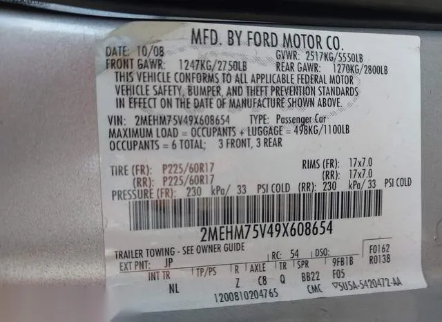 2MEHM75V49X608654 2009 2009 Mercury Grand Marquis- Ls -flee 9