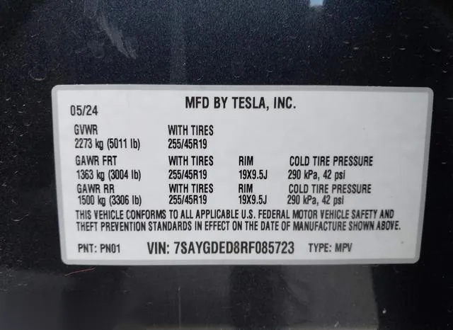 7SAYGDED8RF085723 2024 2024 Tesla Model Y- Long Range Dual 9