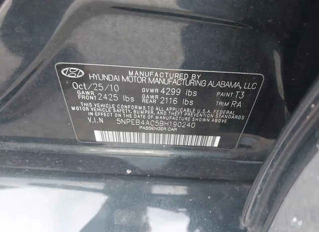 5NPEB4AC5BH190240 2011 2011 Hyundai Sonata- Gls 9