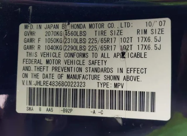 JHLRE48368C022323 2008 2008 Honda CR-V- LX 9