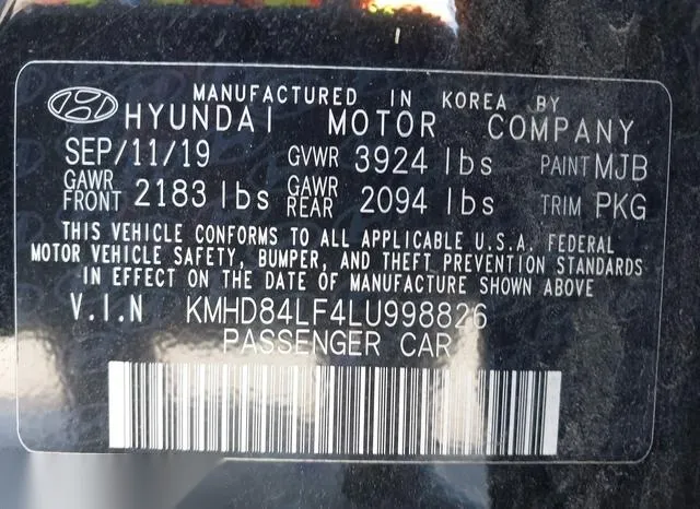 KMHD84LF4LU998826 2020 2020 Hyundai Elantra- Value Edition 9