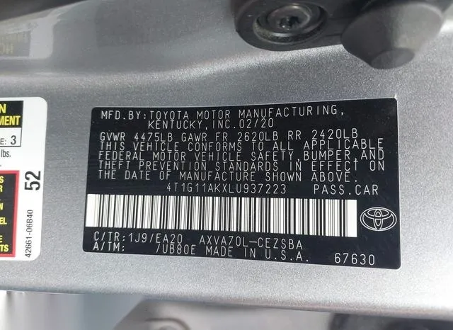 4T1G11AKXLU937223 2020 2020 Toyota Camry- SE 9