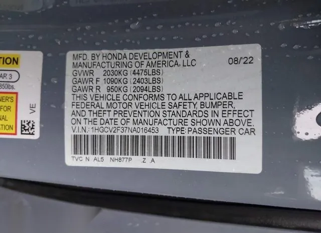 1HGCV2F37NA016453 2022 2022 Honda Accord- Sport 2-0T 9