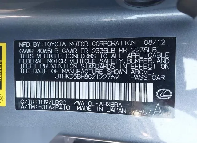 JTHKD5BH8C2122769 2012 2012 Lexus CT- 200H Premium 9