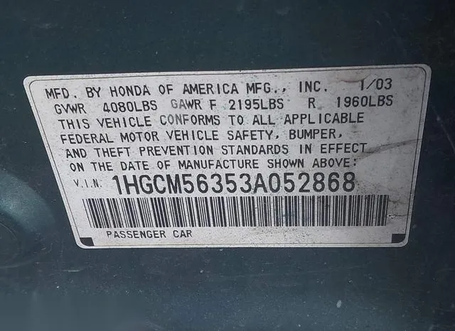 1HGCM56353A052868 2003 2003 Honda Accord- 2-4 LX 9