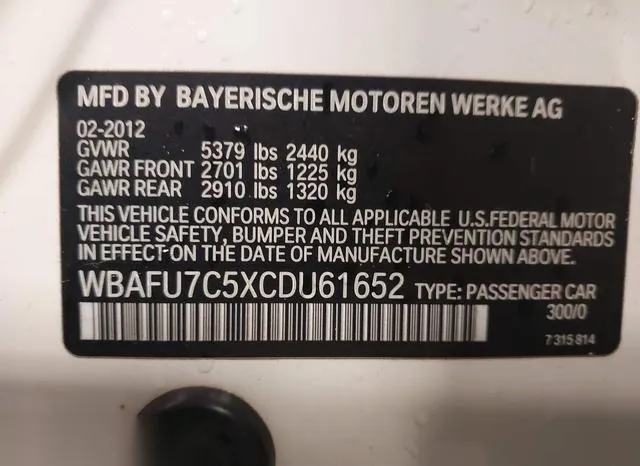 WBAFU7C5XCDU61652 2012 2012 BMW 5 Series- 535I Xdrive 9