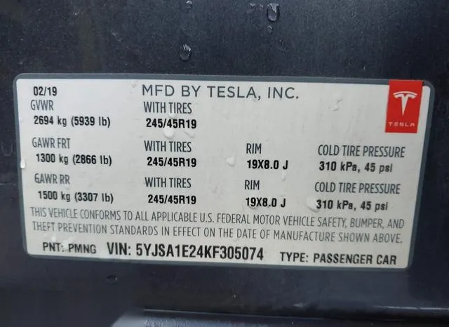 5YJSA1E24KF305074 2019 2019 Tesla Model S- 100D/75D/Long Ra 9