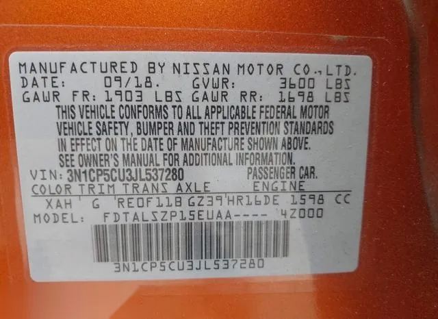 3N1CP5CU3JL537280 2018 2018 Nissan Kicks- SV 9