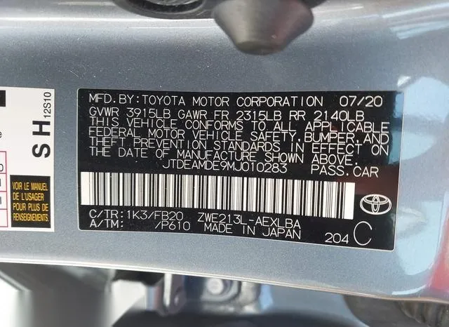 JTDEAMDE9MJ010283 2021 2021 Toyota Corolla- Hybrid Le 9