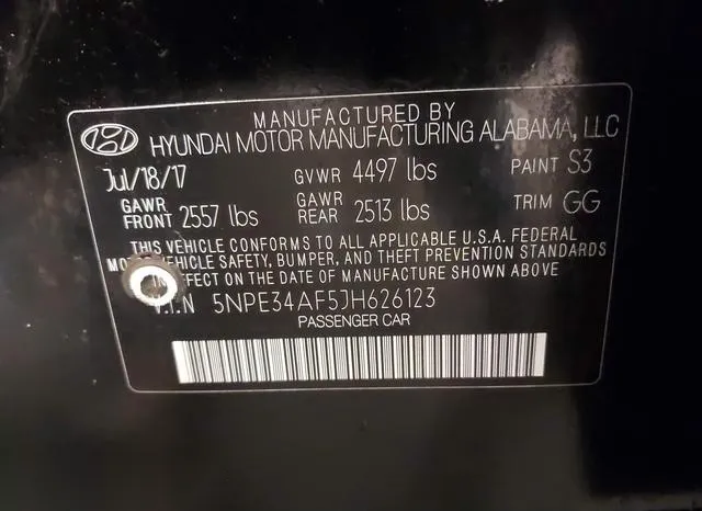 5NPE34AF5JH626123 2018 2018 Hyundai Sonata- Sel 9