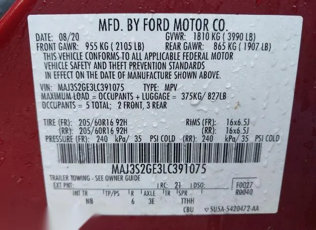 MAJ3S2GE3LC391075 2020 2020 Ford Ecosport- SE 9