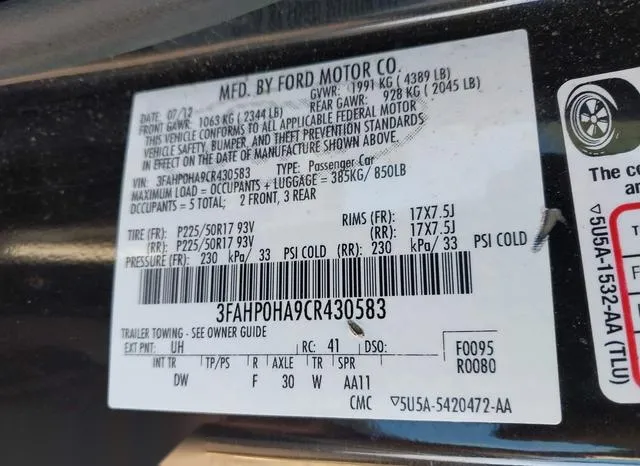 3FAHP0HA9CR430583 2012 2012 Ford Fusion- SE 9