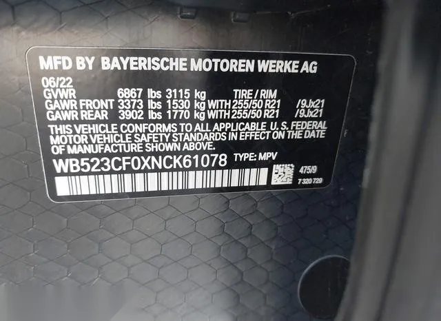 WB523CF0XNCK61078 2022 2022 BMW IX- Xdrive50 9