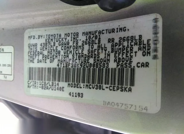 4T1BF30K92U008583 2002 2002 Toyota Camry- Se V6 9