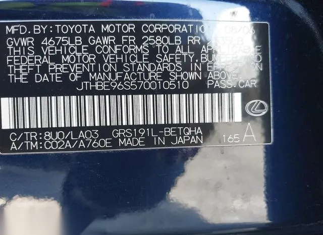 JTHBE96S570010510 2007 2007 Lexus GS- 350 9