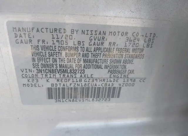 3N1CN8EV5ML832723 2021 2021 Nissan Versa- Sv Xtronic Cvt 9