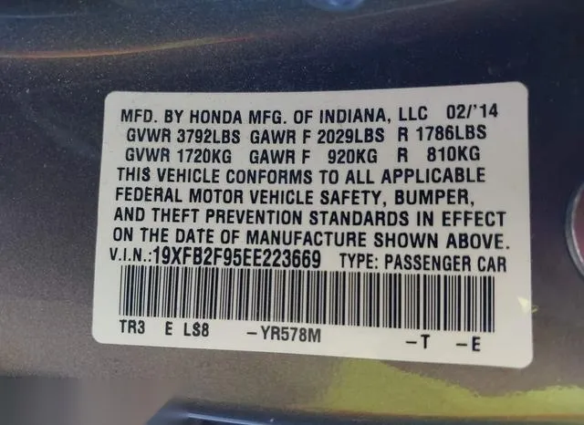 19XFB2F95EE223669 2014 2014 Honda Civic- Ex-L 9