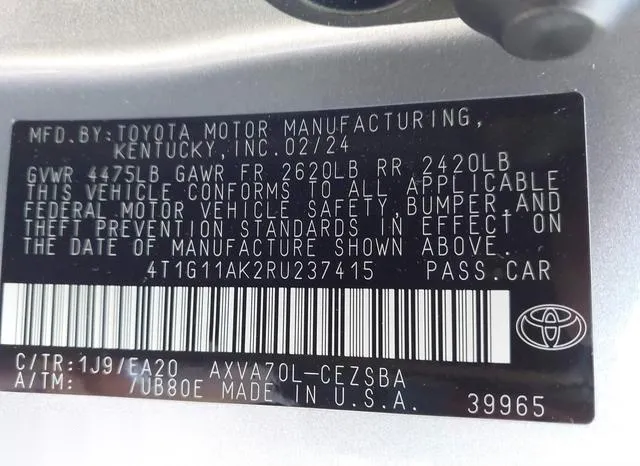 4T1G11AK2RU237415 2024 2024 Toyota Camry- SE 9