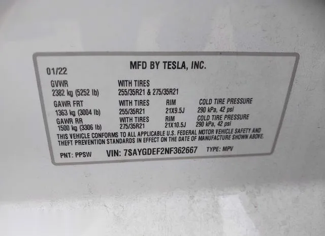 7SAYGDEF2NF362667 2022 2022 Tesla Model Y- Performance Dual 9