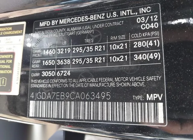 4JGDA7EB9CA063495 2012 2012 Mercedes-Benz Ml 63 Amg- 4Matic 9