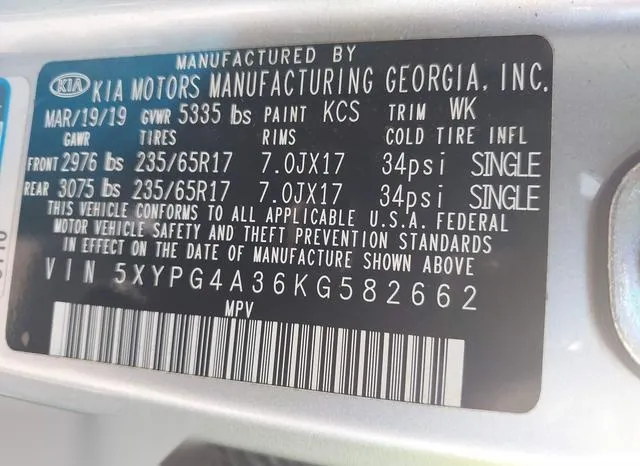 5XYPG4A36KG582662 2019 2019 KIA Sorento- 2-4L L 9