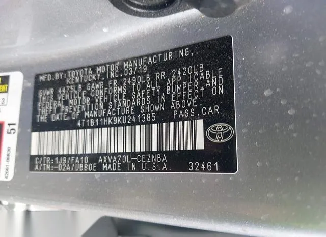 4T1B11HK9KU241385 2019 2019 Toyota Camry- LE 9