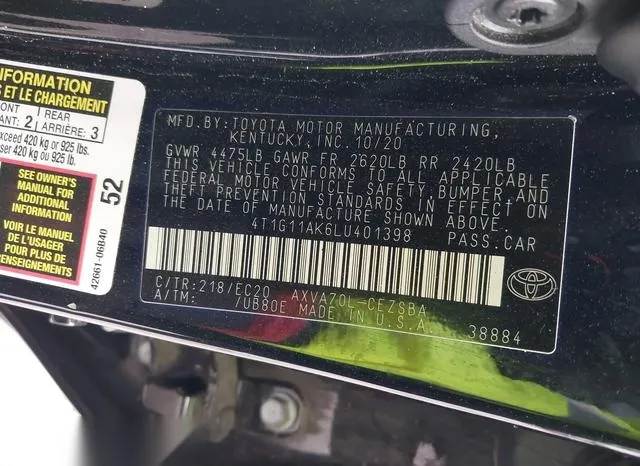 4T1G11AK6LU401398 2020 2020 Toyota Camry- Se Nightshade Edi 9