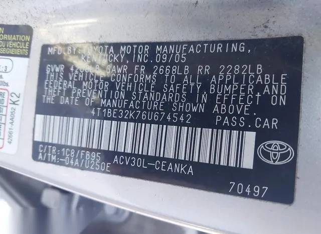 4T1BE32K76U674542 2006 2006 Toyota Camry- LE 9