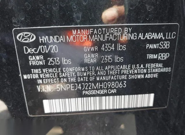 5NPEJ4J22MH098063 2021 2021 Hyundai Sonata- Sel Plus 9