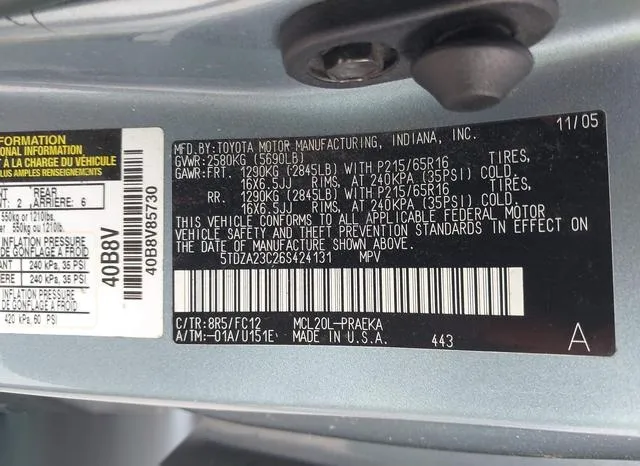 5TDZA23C26S424131 2006 2006 Toyota Sienna- LE 9