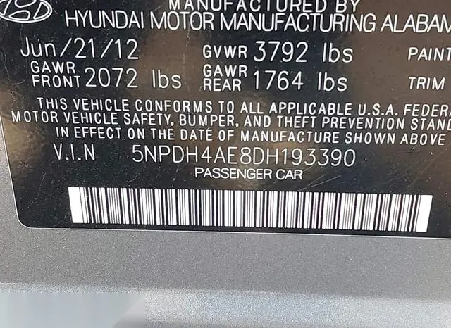 5NPDH4AE8DH193390 2013 2013 Hyundai Elantra- Gls 9