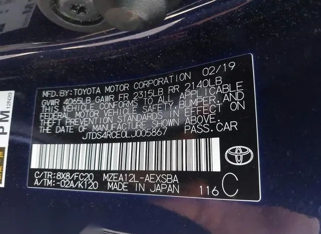 JTDS4RCE0LJ005867 2020 2020 Toyota Corolla- SE 9