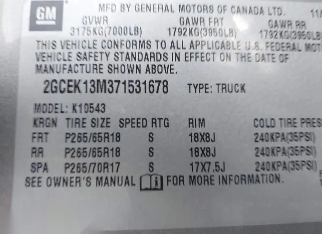 2GCEK13M371531678 2007 2007 Chevrolet Silverado 1500- LT1 9