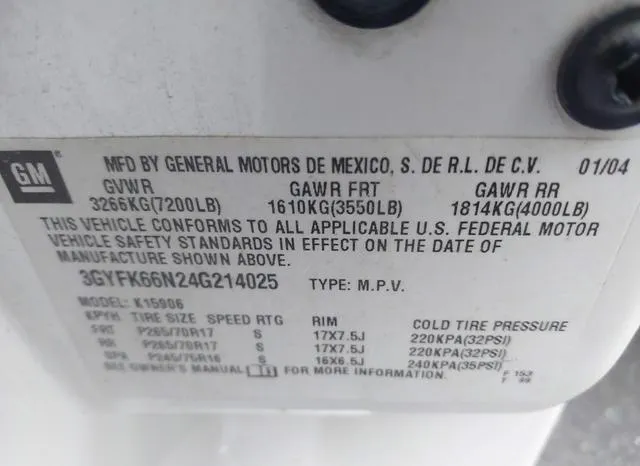 3GYFK66N24G214025 2004 2004 Cadillac Escalade- Esv Standard 9