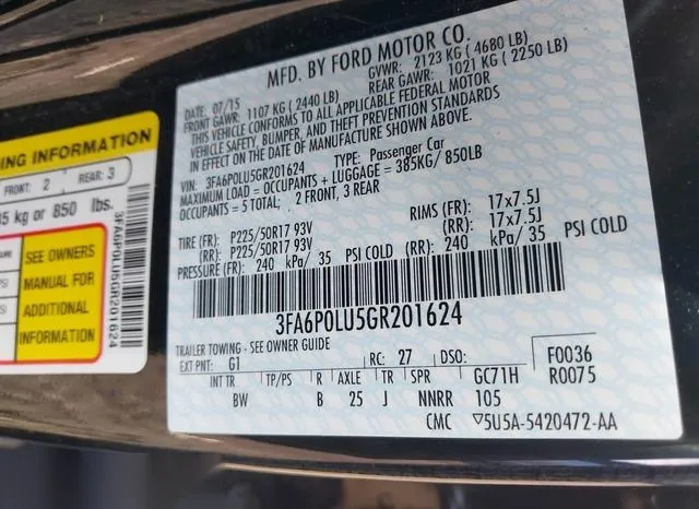 3FA6P0LU5GR201624 2016 2016 Ford Fusion- Hybrid SE 9