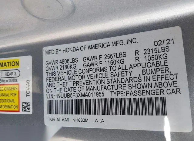 19UUB5F3XMA011955 2021 2021 Acura TLX- Standard 9