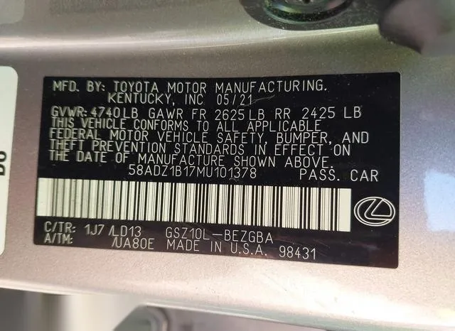 58ADZ1B17MU101378 2021 2021 Lexus ES- 350 9