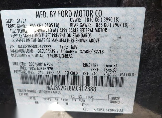 MAJ3S2GE8MC412388 2021 2021 Ford Ecosport- SE 9