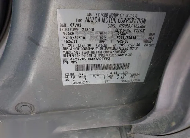 4F2YZ02B04KM07592 2004 2004 Mazda Tribute- DX 9