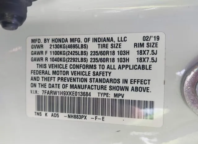 7FARW1H9XKE013684 2019 2019 Honda CR-V- Touring 9