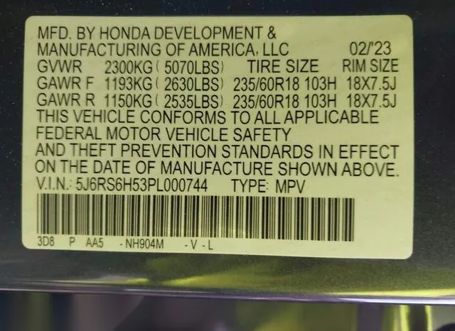 5J6RS6H53PL000744 2023 2023 Honda CR-V- Hybrid Sport 9